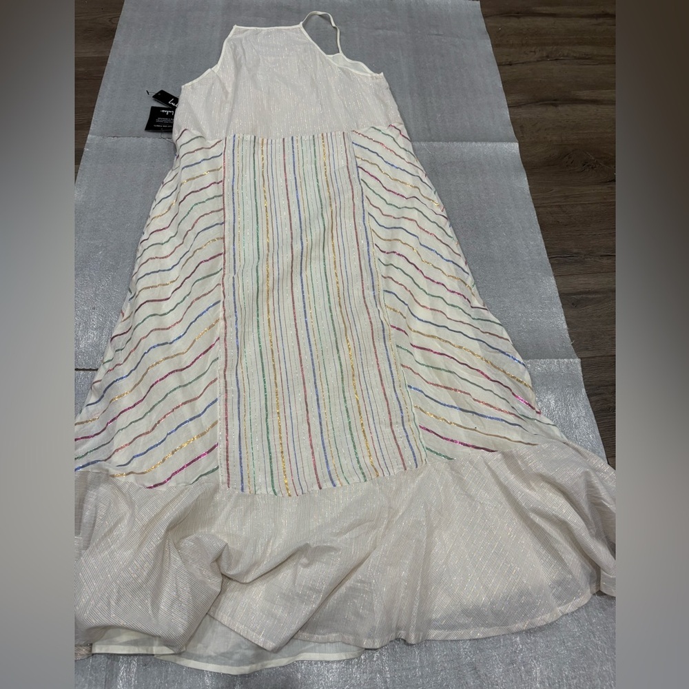[S]Lulus Girl Power Cream Metallic Multi Striped Ruffled Maxi Dress - Picture 8 of 10